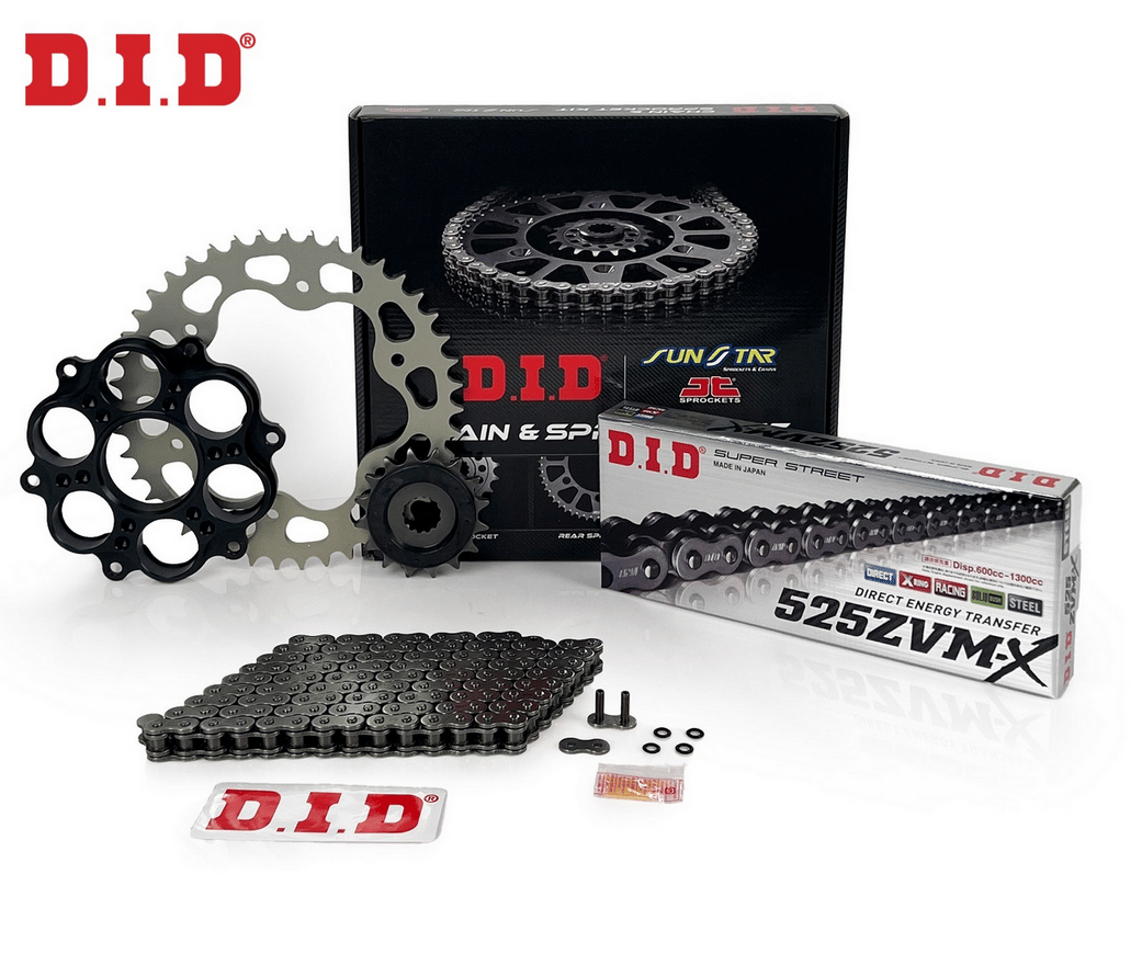 ZİNCİR DİŞLİ SETİ DUCATI MONSTER R / S (1200 cc)  (2014-2020) / DUCATI / MONSTER R / S / 1200cc / ZİNCİR: DID-525ZVM-X (Çelik)-108 / ÖN DİŞLİ: JT (15T)  / ARKA DİŞLİ: SUNSTAR (41T) / 2014-2015-2016-2017-2018-2019-2020