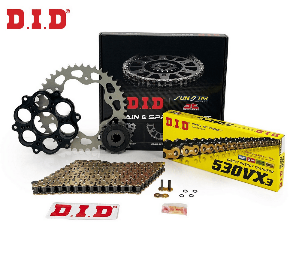 ZİNCİR DİŞLİ SETİ DUCATI MULTISTRADA (1200 cc)  (2010-2017) / DUCATI / MULTISTRADA / 1200cc / ZİNCİR: DID-530VX3 (Gold)-108 / ÖN DİŞLİ: JT (15T)  / ARKA DİŞLİ: SUNSTAR (40T) / 2010-2011-2012-2013-2014-2015-2016-2017