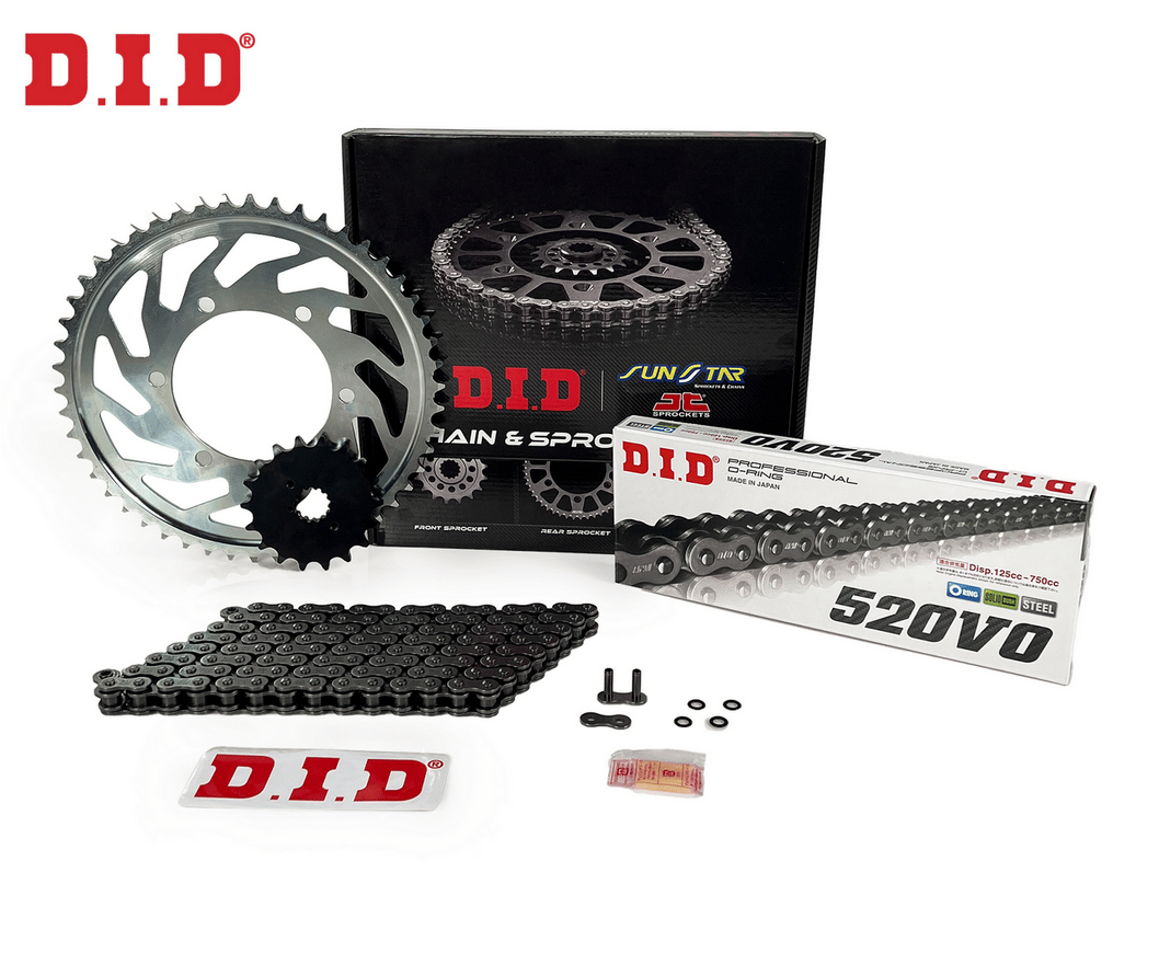 ZİNCİR DİŞLİ SETİ DUCATI PANIGALE (899 cc)  (2014-2015) / DUCATI / PANIGALE / 899cc / ZİNCİR: DID-520 ORING-106 / ÖN-ARKA DİŞLİ: JT (15T-44T) / 2014-2015