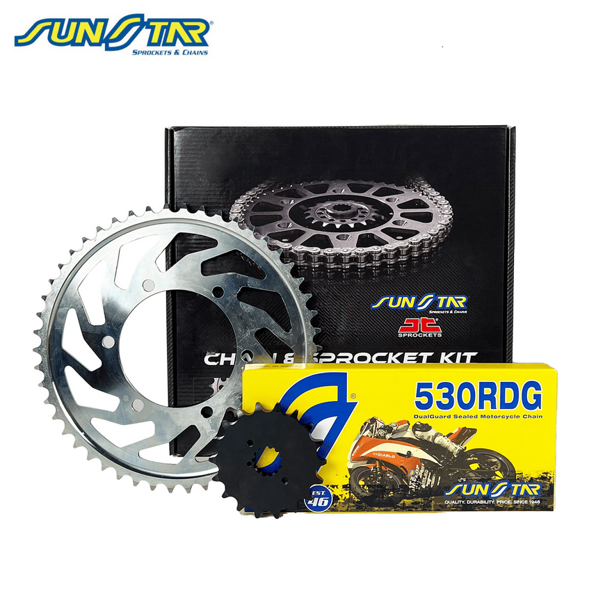 ZİNCİR DİŞLİ SETİ HONDA CBR 1000RR (1000 cc)  (2004-2005) / HONDA / CBR 1000RR / 1000cc / ZİNCİR: SUNSTAR 530RDG (Çelik)-114 / ÖN-ARKA DİŞLİ: JT (16T-40T) / 2004-2005