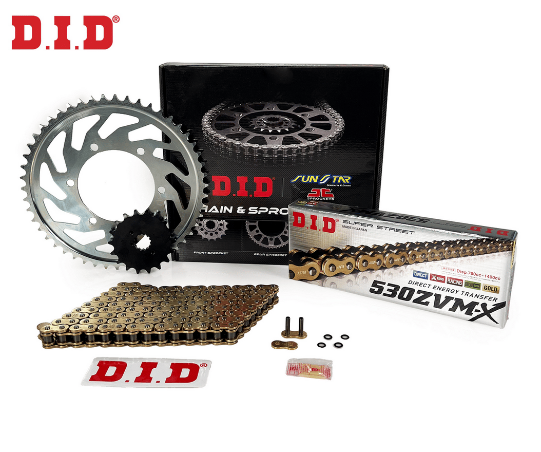 ZİNCİR DİŞLİ SETİ HONDA VFR V-TEC (800 cc)  (2002-2010) / HONDA / VFR V-TEC / 800cc / ZİNCİR: DID-530ZVM-X (Gold)-110 / ÖN DİŞLİ: SUNSTAR (16T) / ARKA DİŞLİ: JT (43T) / 2002-2003-2004-2005-2006-2007-2008-2009-2010