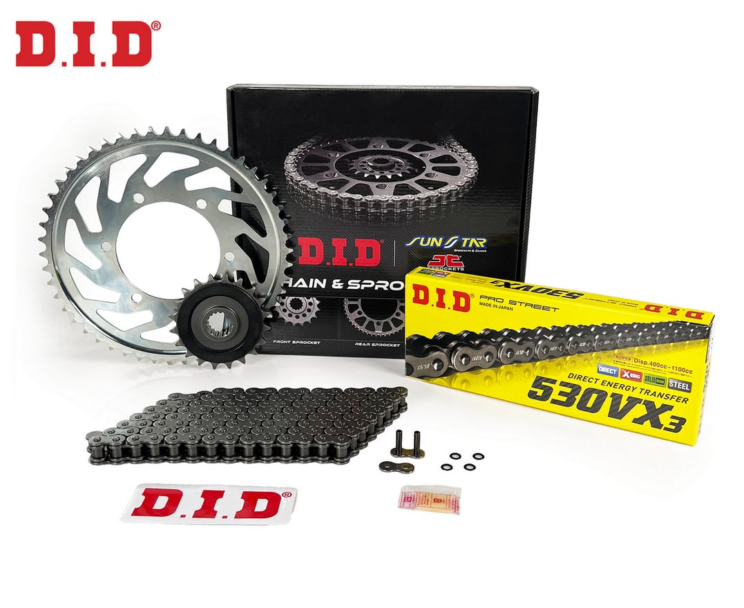 ZİNCİR DİŞLİ SETİ SUZUKI GSX-R (1000 cc)  (2007-2008) / SUZUKI / GSX-R 1000 / 1000cc / ZİNCİR: DID-530VX3 (Çelik)-112 / ÖN-ARKA DİŞLİ: JT (17T-43T) / 2007-2008