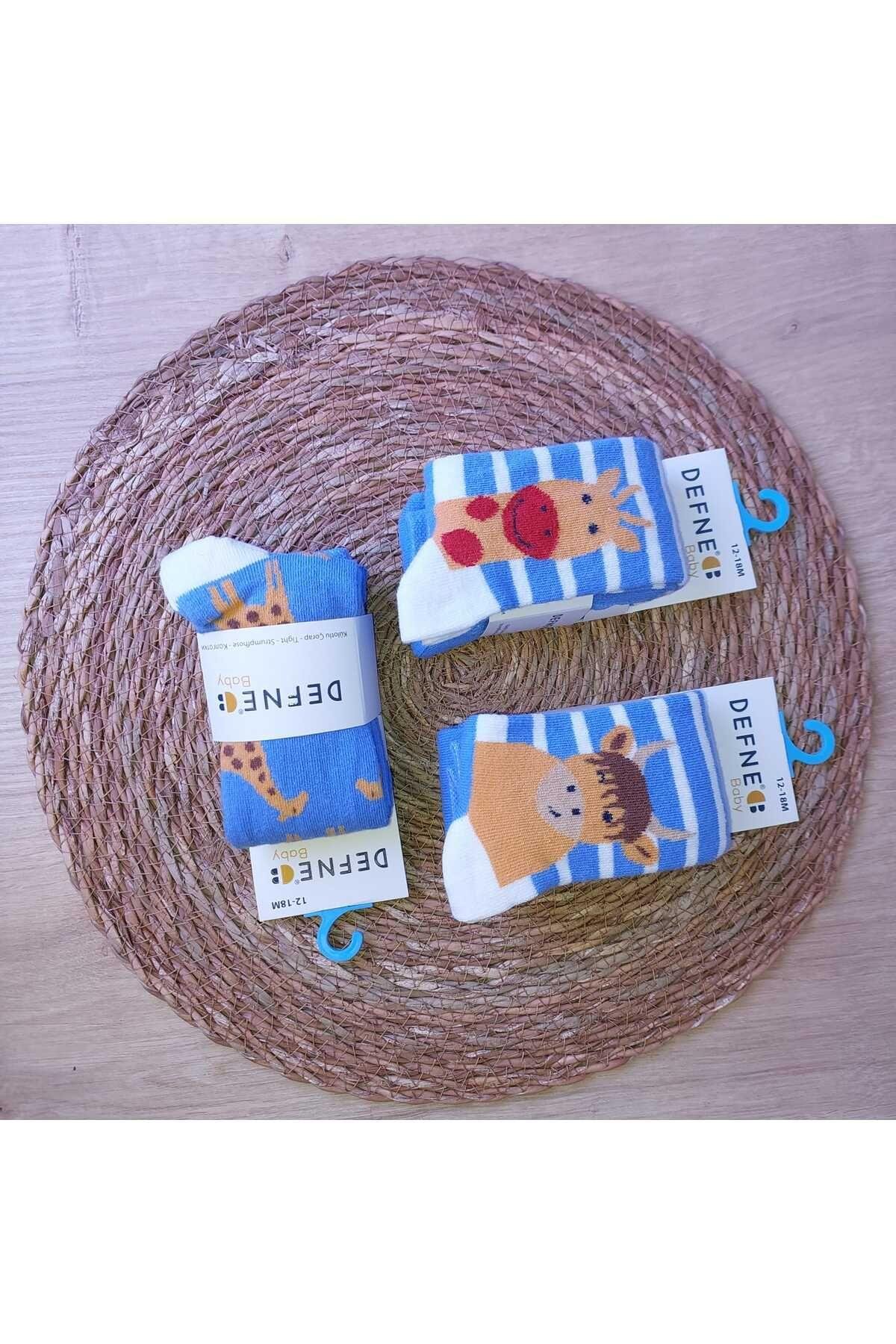 3 Adet Pamuklu Zürefa Desenli Erkek Çocuk Ve Bebek Külotlu Çorap