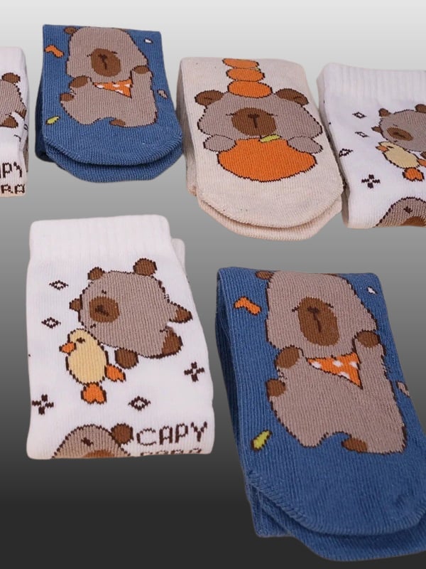 3'lü Erkek Çocuk Capy Bara Desenli Soket Çorap