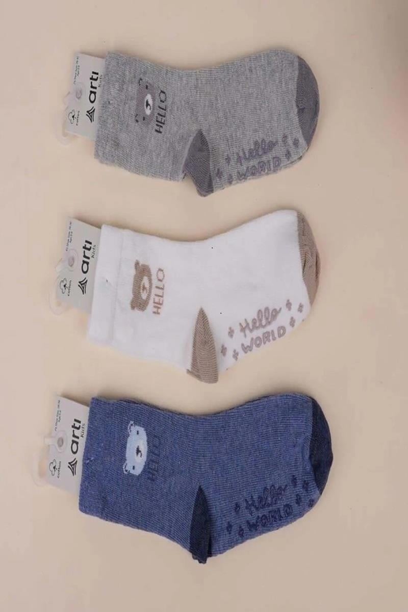 3'lü Erkek Çocuk Kaydırmaz Taban Soket Çorap