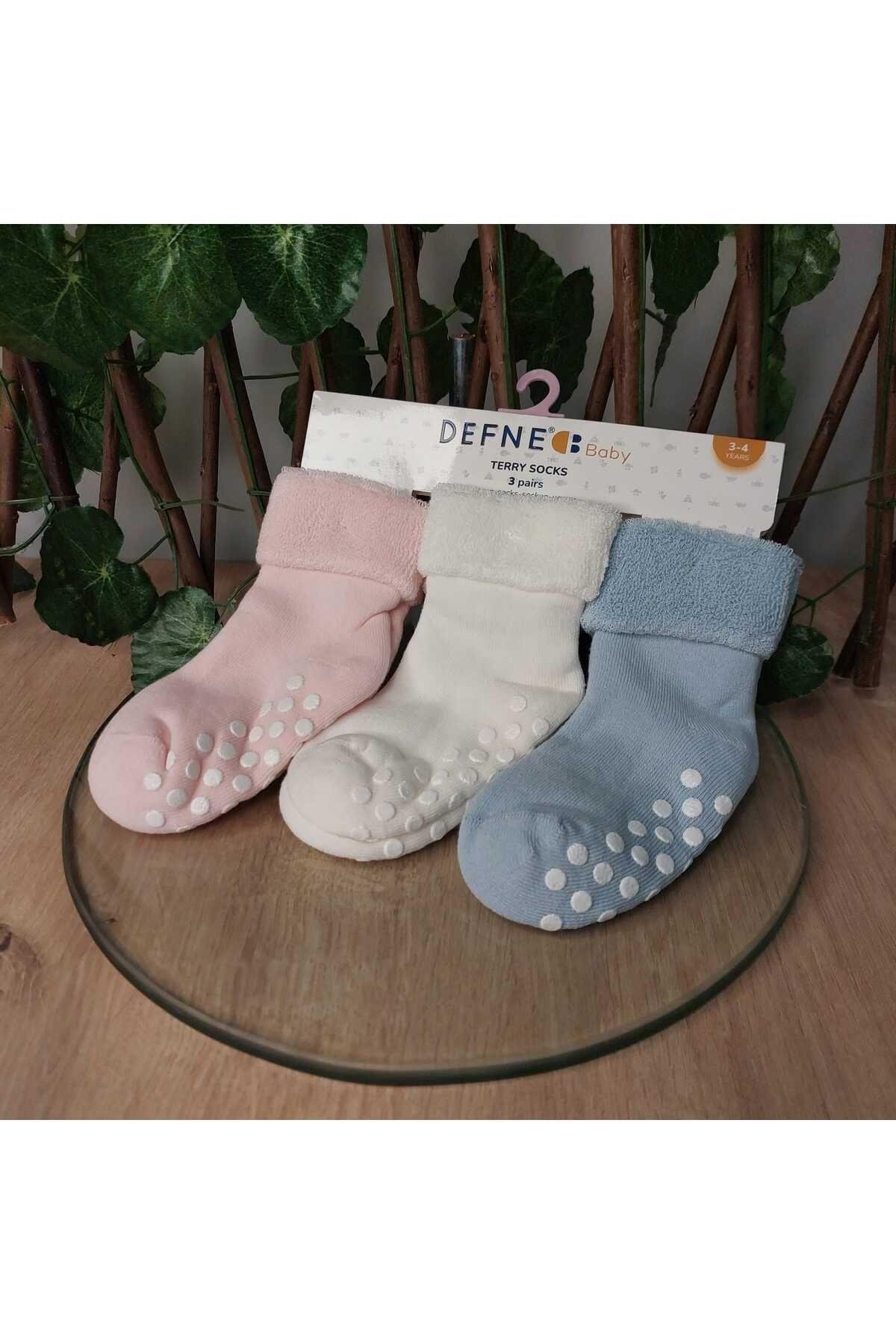 5-6 Yaş 3 Çift Havlu Pamuklu Kaydırmaz Taban  Kışlık Kız Çocuk Ve Bebek Soket Çorap