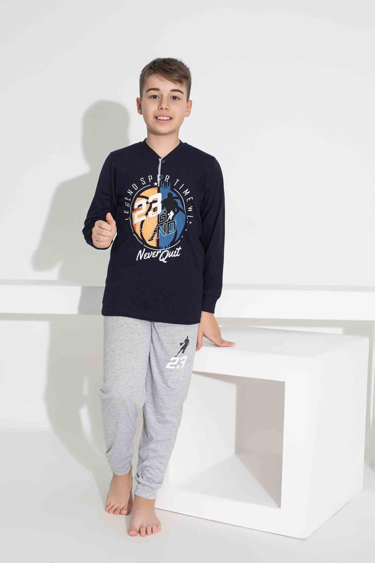 Erkek Çocuk Basketbol Desenli Uzun Kollu Pijama Takımı