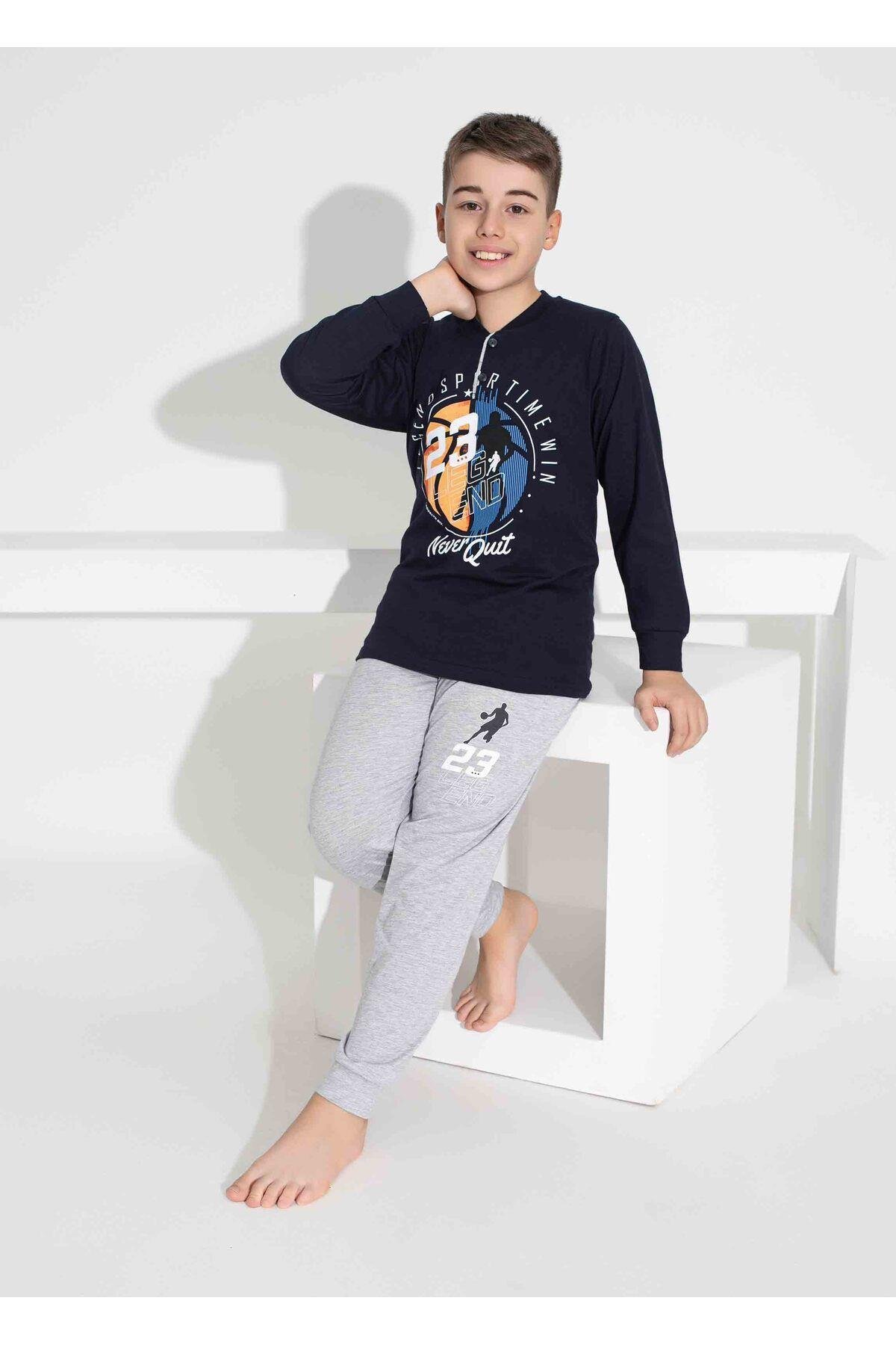 Erkek Çocuk Basketbol Desenli Uzun Kollu Pijama Takımı