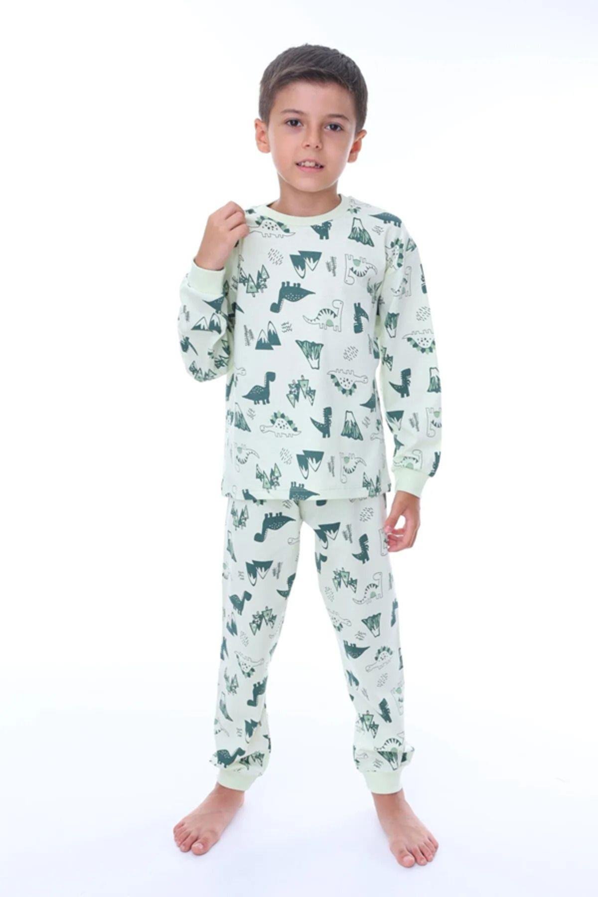 Erkek Çocuk Dinazor Desenli Uzun Kollu Pijama Takımı