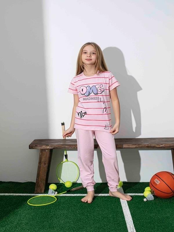 Kız Çocuk Desenli Pembe Pijama Takımı