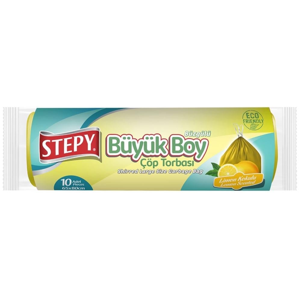 Stepy Çöp Poşeti 10 lu Büzgülü Büyük Limon Kokulu 65X80 cm