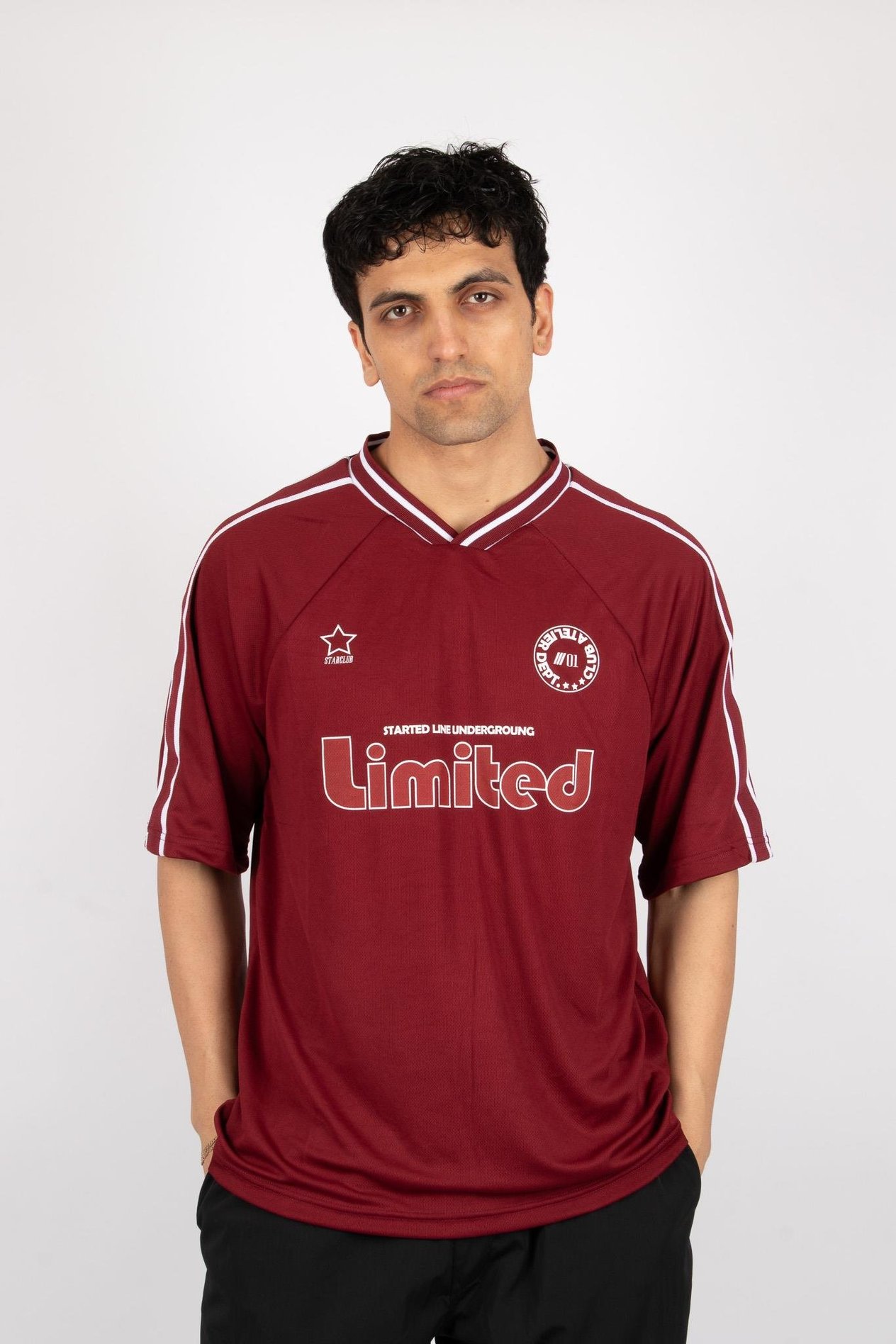 Bordo Limited Baskılı Oversize V Yaka Forma Kumaş Tshirt