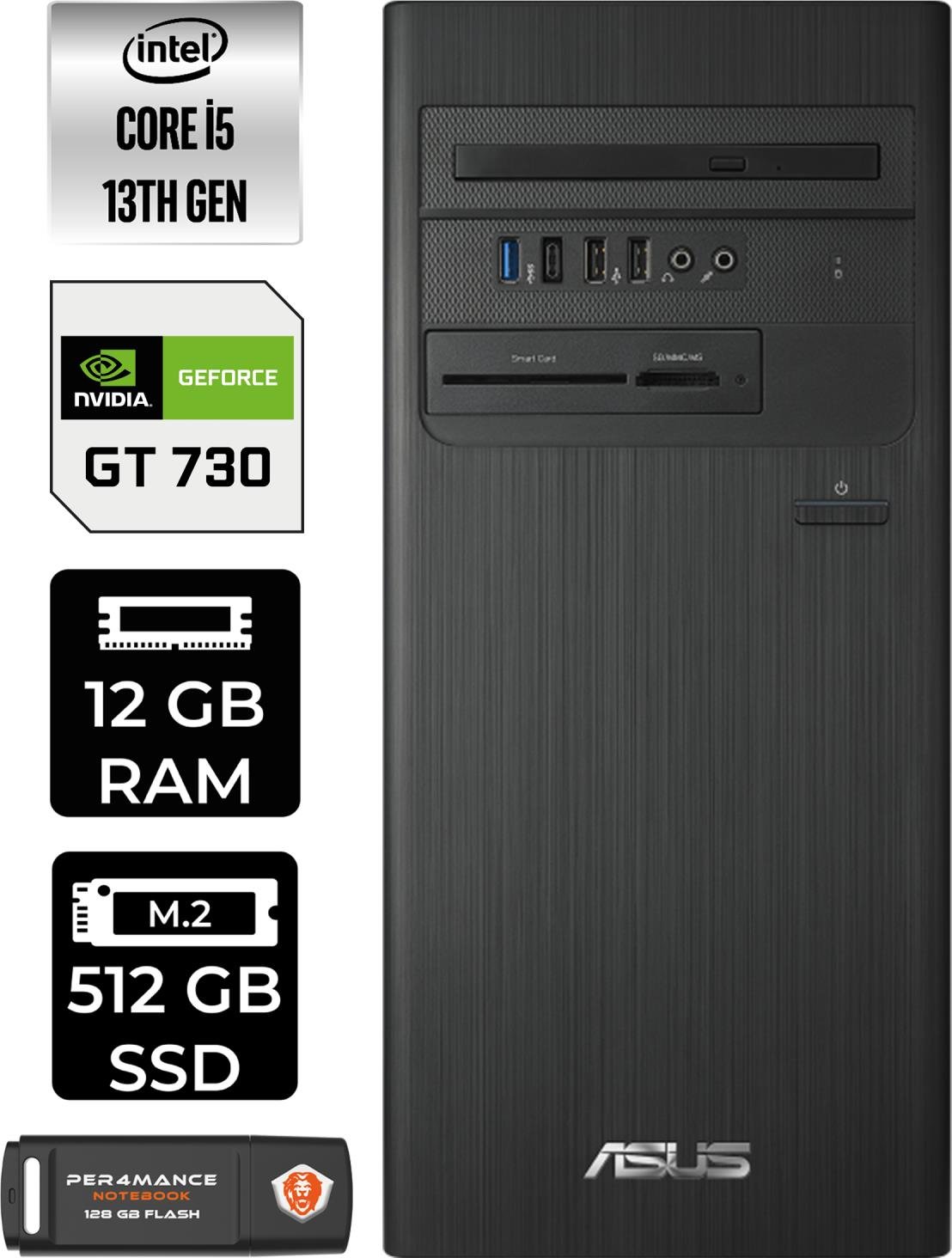 Asus S500TE Intel Core I5 13500 12GB 512GB SSD GT730/4GB Fdos Masaüstü Bilgisayar & Per4 USB Bellek 5135000020P2307