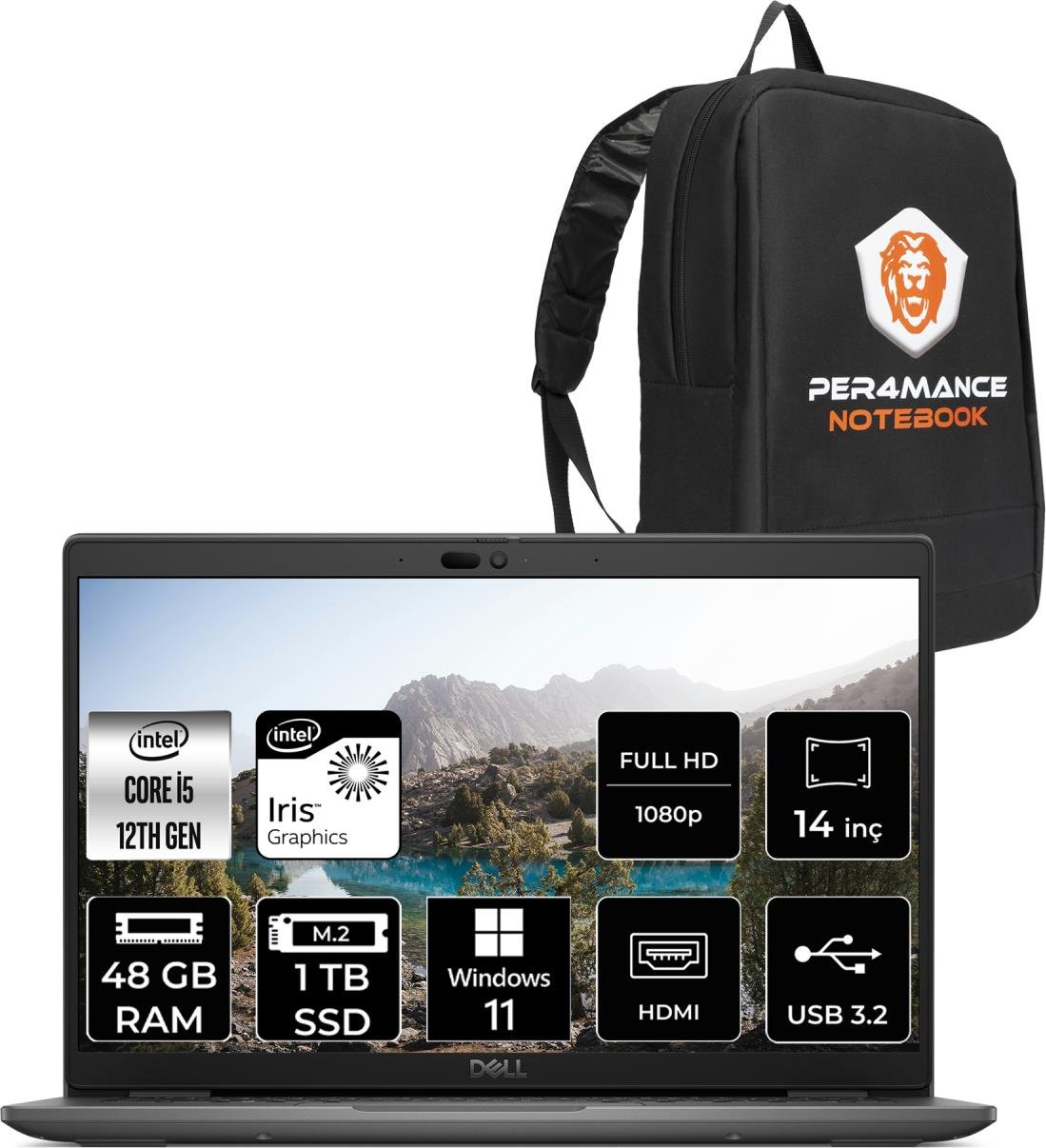 Dell Latitude 3440 Intel Core I5 1235U 48GB 1tb SSD 14" Fhd W11P Taşınabilir Bilgisayar & Per4 Çanta N085L344014UP443