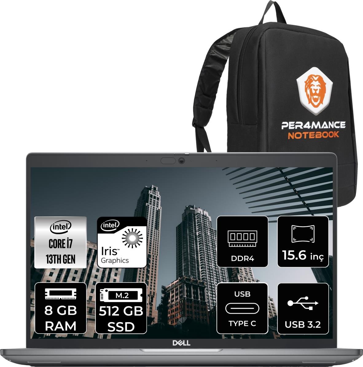 Dell Latitude 3540 Intel Core I7 1355U 8gb 512GB SSD 15.6'' Fhd Fdos Taşınabilir Bilgisayar N033L354015EMEA & Per4 Çanta N033L354015EMEAP33