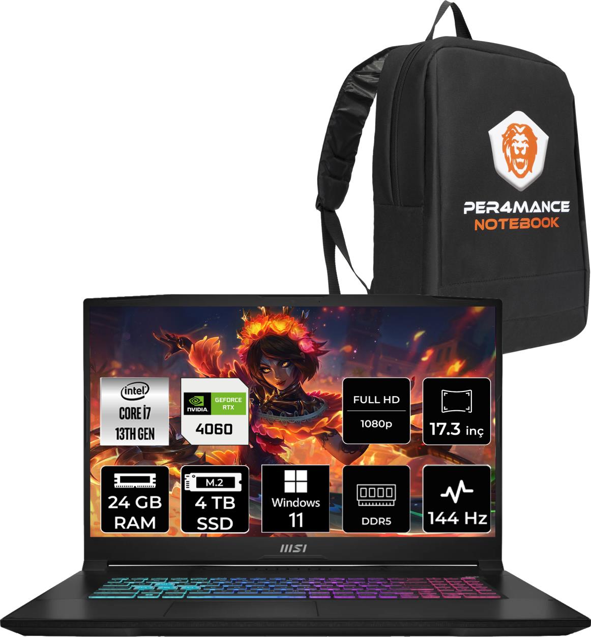 Msı Katana 17 Intel Core I7 13620H 24GB 4tb SSD RTX4060/8GB 17.3