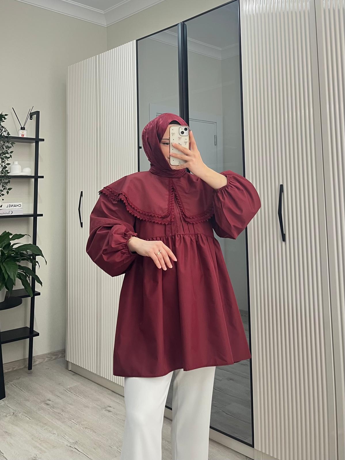Melinda Katlı Yaka Gömlek / Bordo