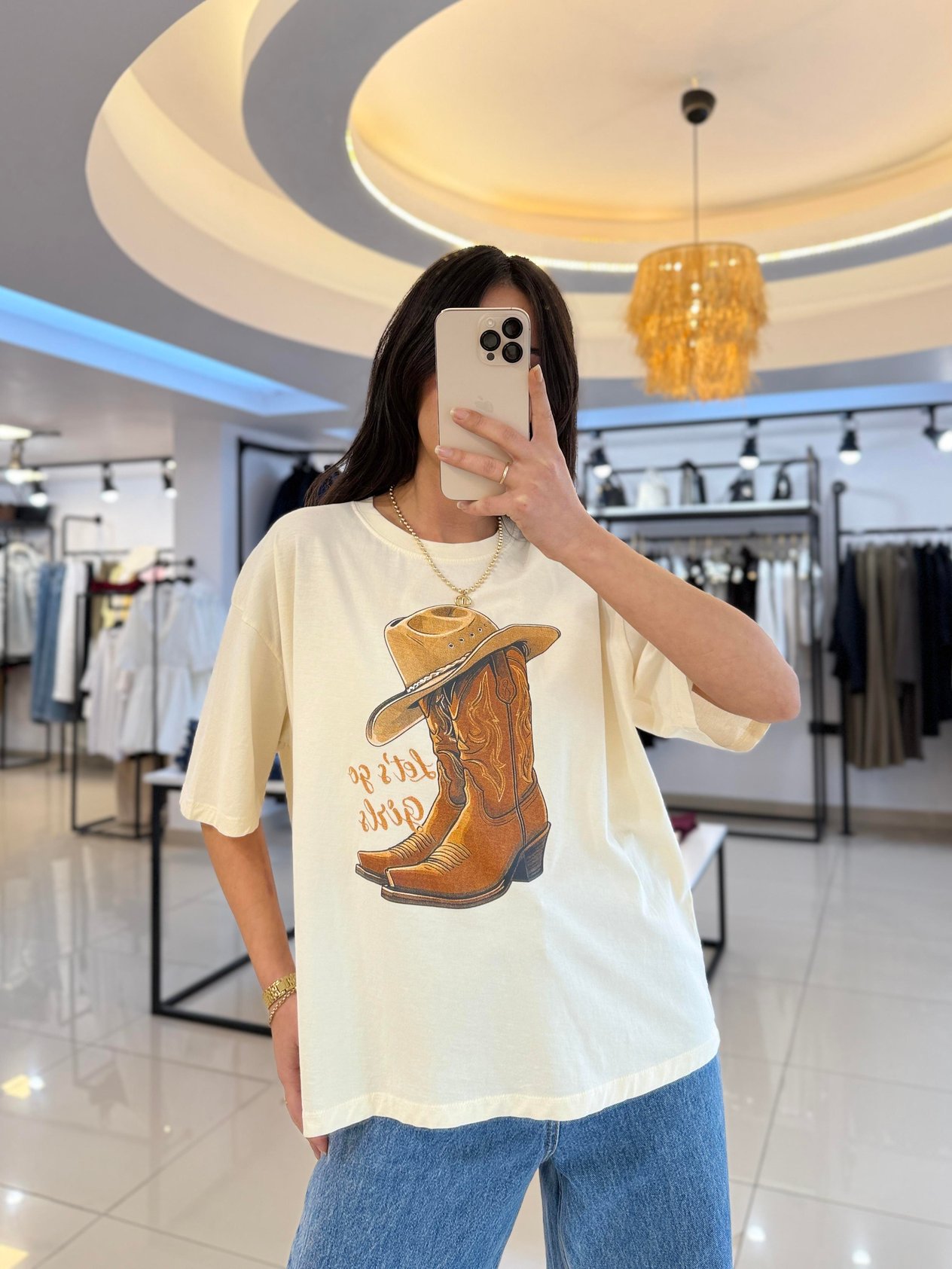 KOVBOY TEMALI OVERSIZE KISA KOL TİŞÖRT