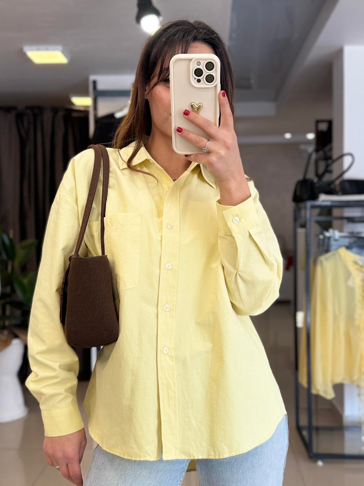 SARI OVERSIZE DOKUMA GÖMLEK