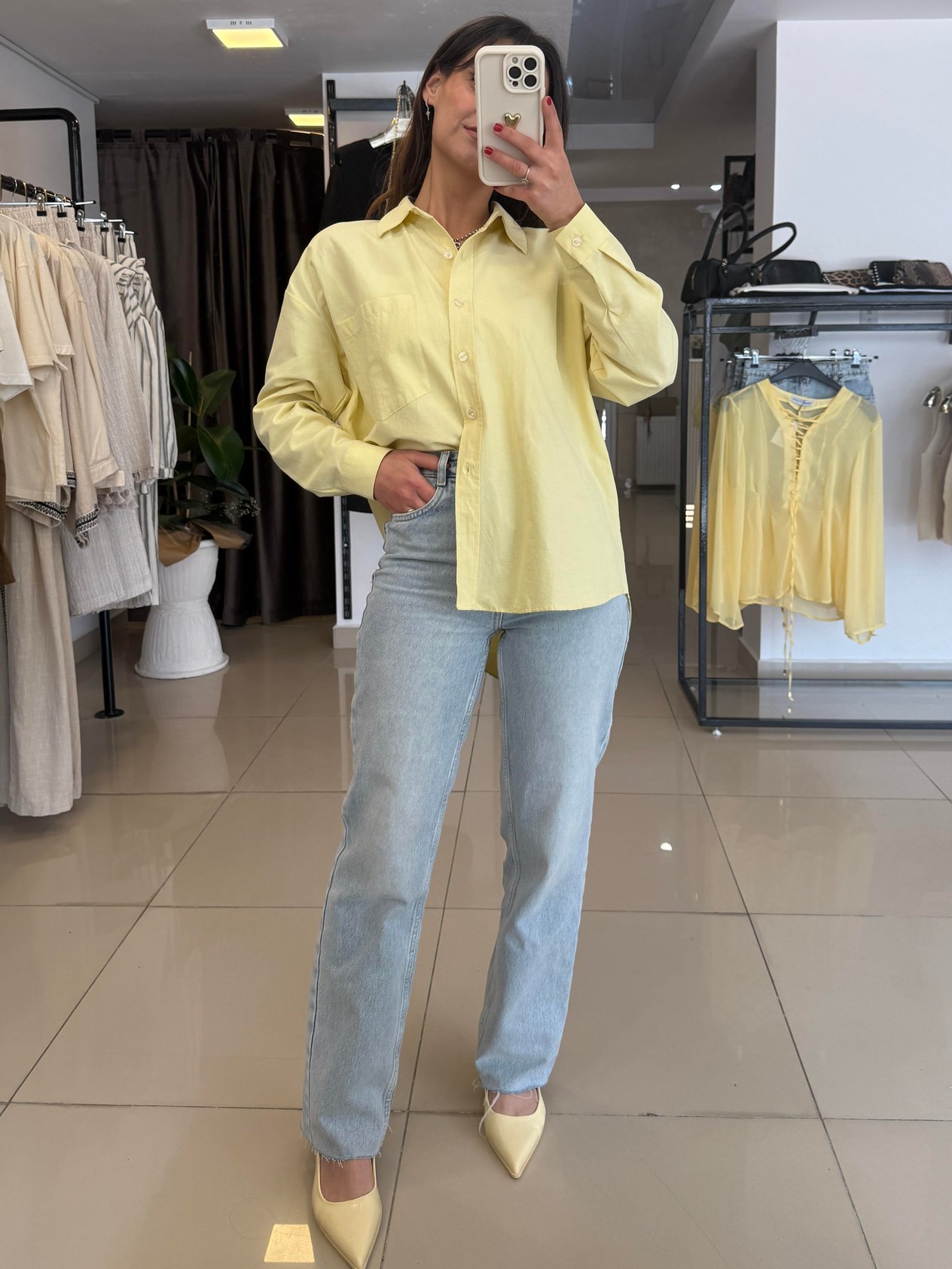 SARI OVERSIZE DOKUMA GÖMLEK