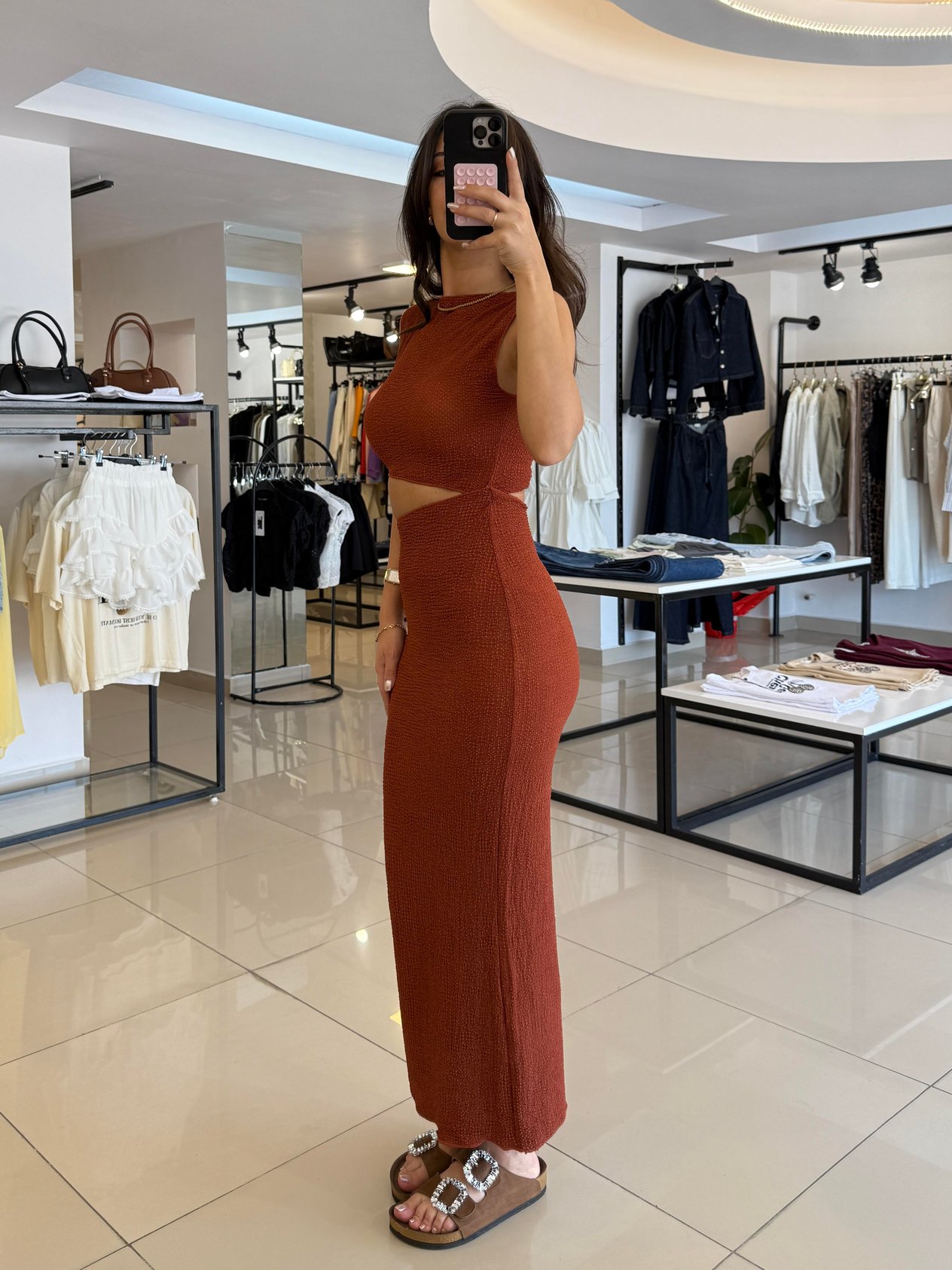 ZR MODEL İKİ PARÇA GÖRÜNÜMLÜ ELBİSE-KİREMİT