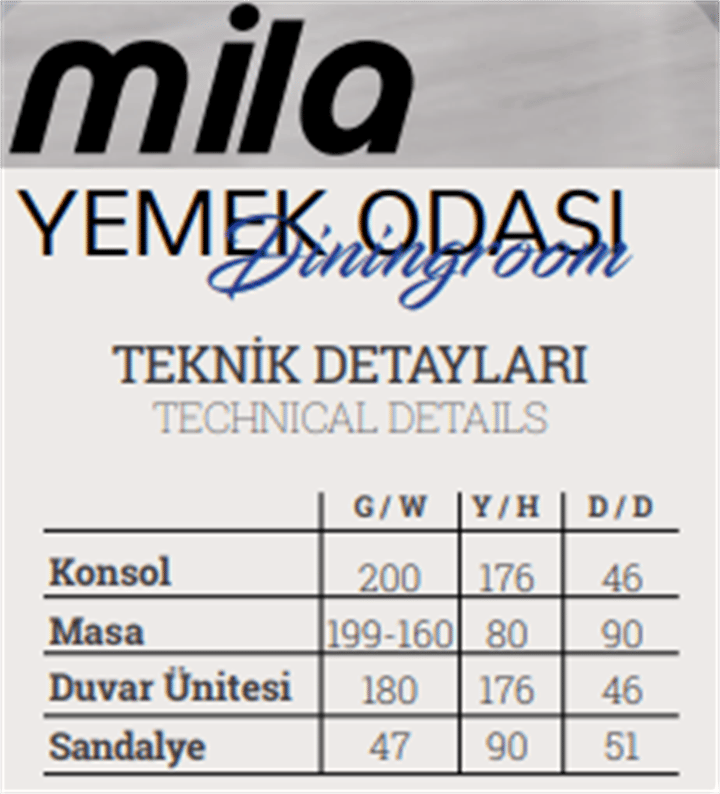 Dekorbizden Mila Yemek Odası Masa (Açılır)