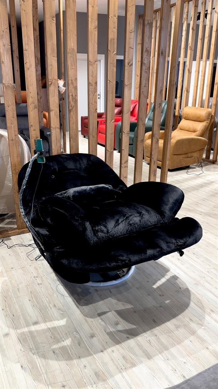 Premium Sallanan Baba Koltuğu Siyah Tavşan Tüyü