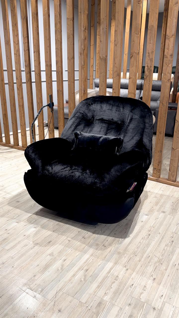 Premium Sallanan Baba Koltuğu Siyah Tavşan Tüyü