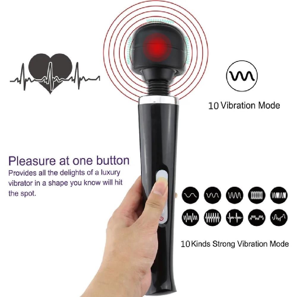 Sexual World Large Magic Wand Rechargeable 10 Mod Masaj Wand Vibratör-Black