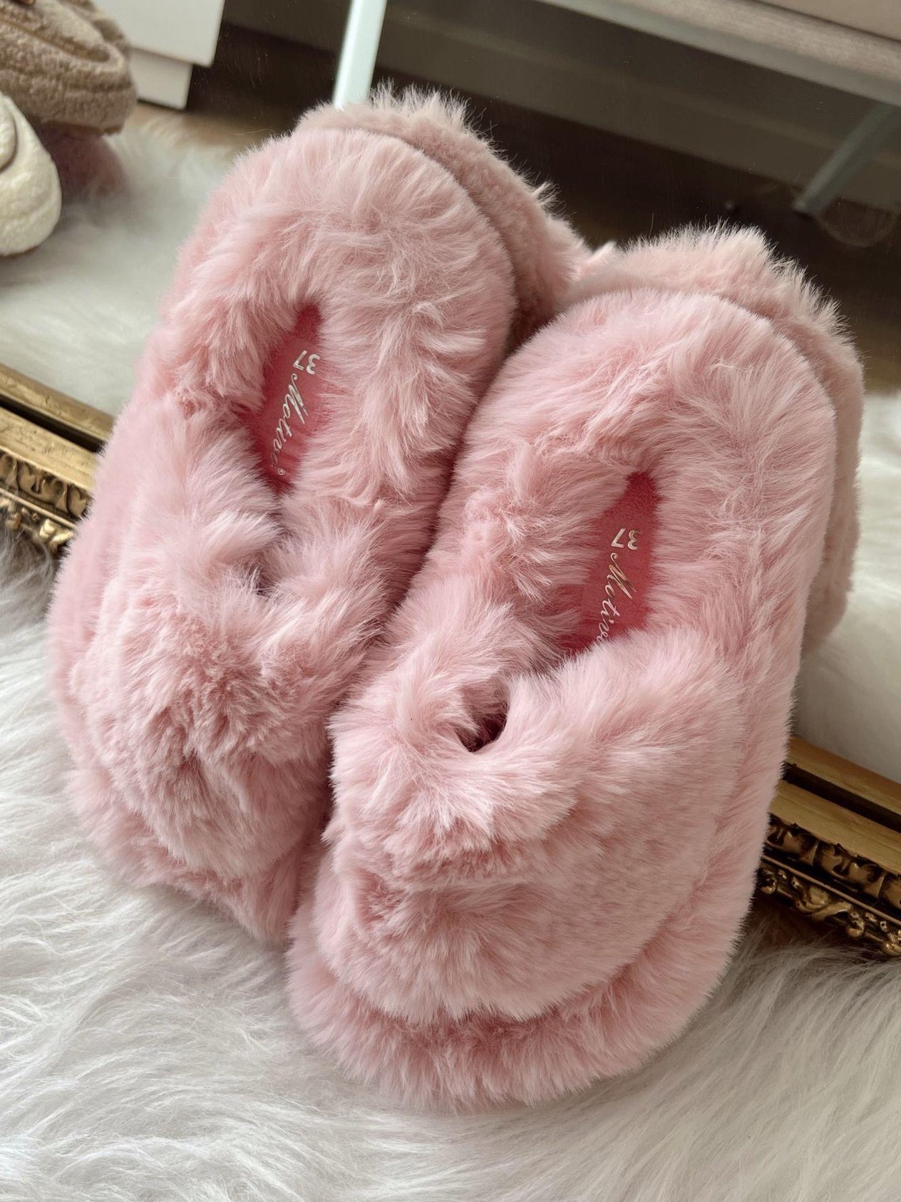 Önü Açık Peluş Terlik Pudra Pembe