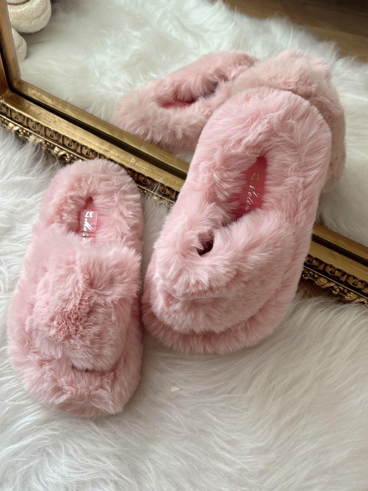 Önü Açık Peluş Terlik Pudra Pembe