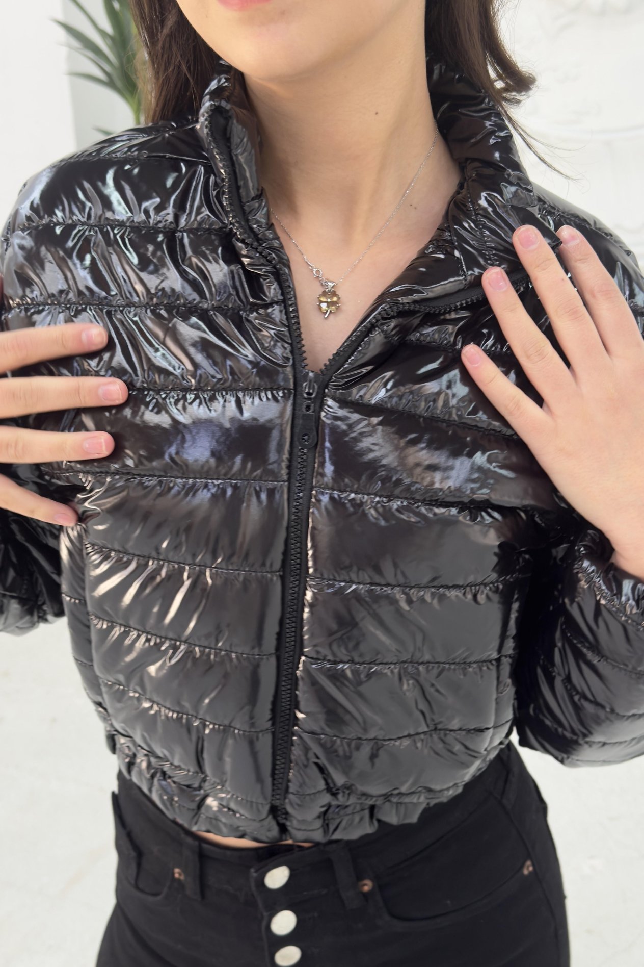 Şişme Parlak Crop Mont
