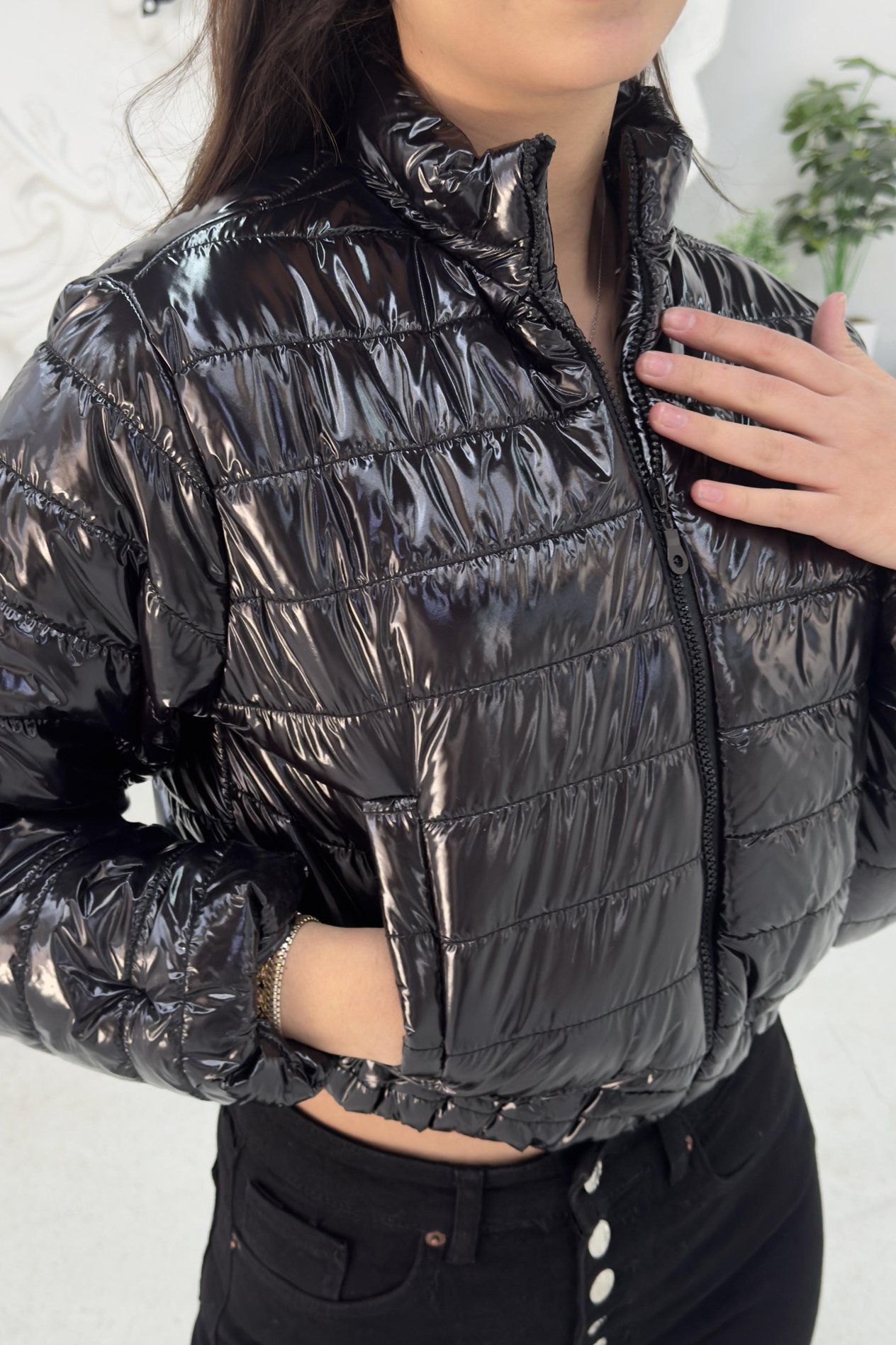 Şişme Parlak Crop Mont