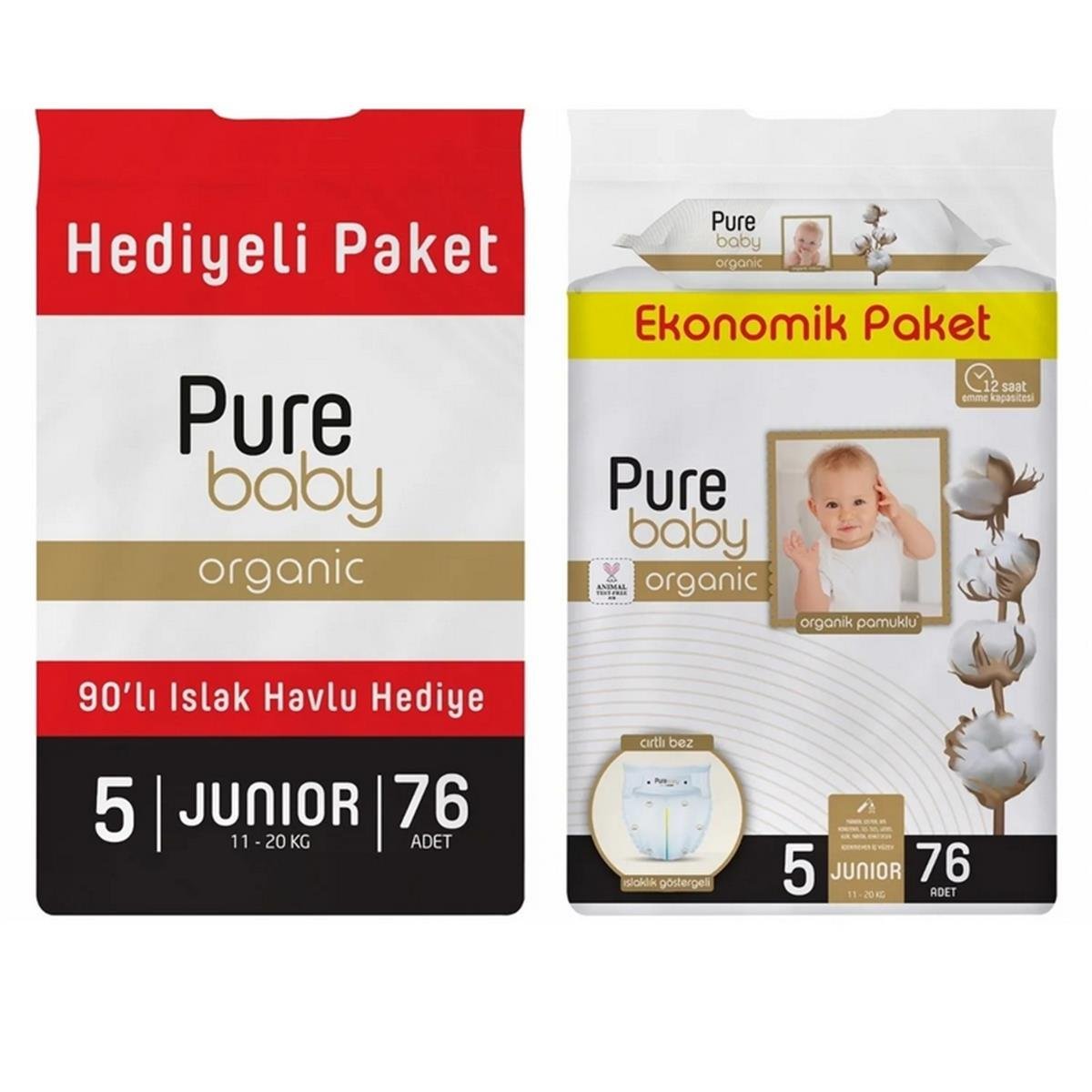 PURE BABY MAXİ PAKET ISLAK MENDİL HEDİYELİ 5 NO 76LI