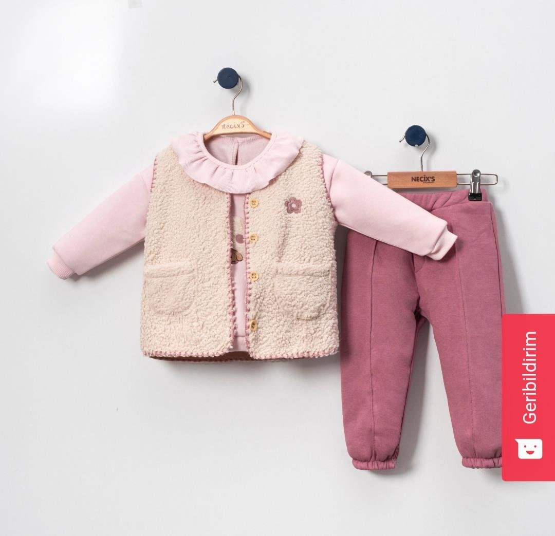 Kız bebek yelekli 3 lu set ( şardonlu )