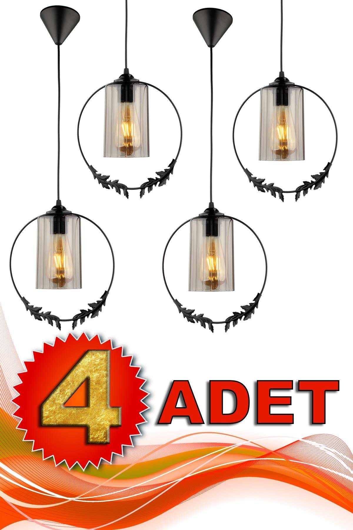 4 Adet Haliç Tekli Avize Siyah Füme Akrilik