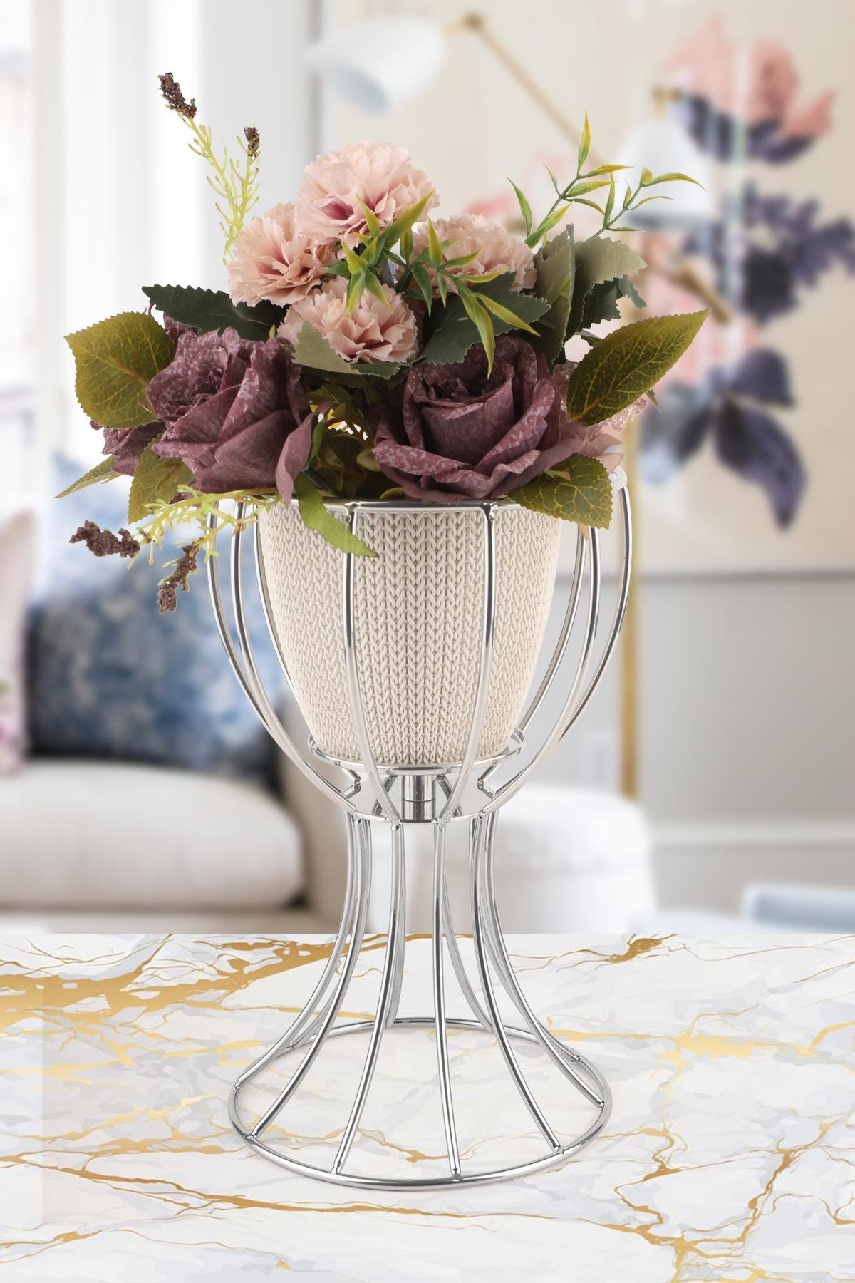 Anafor Saksılık Krom 25 Cm Krem Saksı