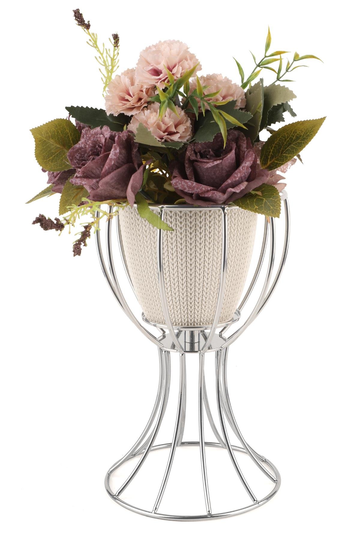 Anafor Saksılık Krom 25 Cm Krem Saksı