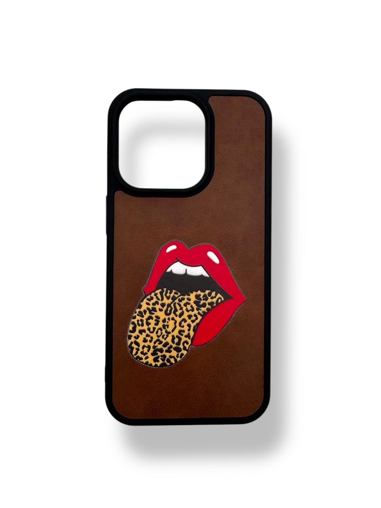 DERİ BASKI KILIFLARDIVERSECASEDRBSK05Apple Iphone 15 Pro Max Deri Dudak Baskı Kılıf - Kahverengi