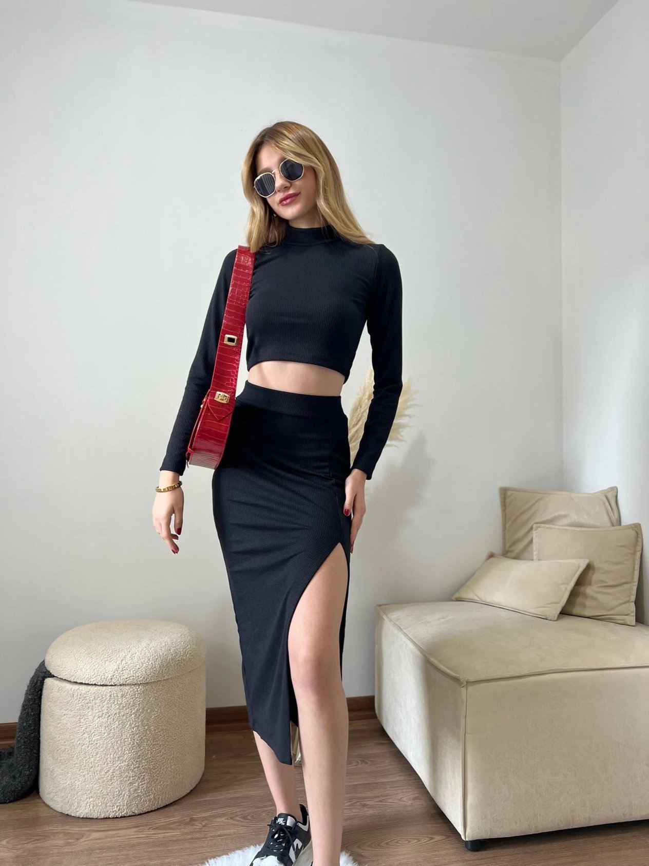 Amy Balıkçı Yaka Takım Siyah