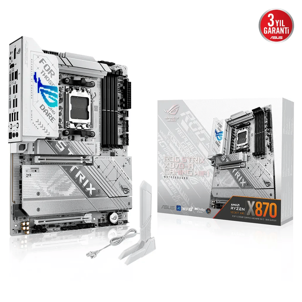 ASUS ROG STRIX X870-A GAMING WIFI, 4xDDR5, 4xM.2, HDMI, DP, Type-C, Wi-Fi 7, Bluetooth v5.4, AMD Ryzen 9000-8000 ve 7000 Serisi, AM5 Soket Anakart
