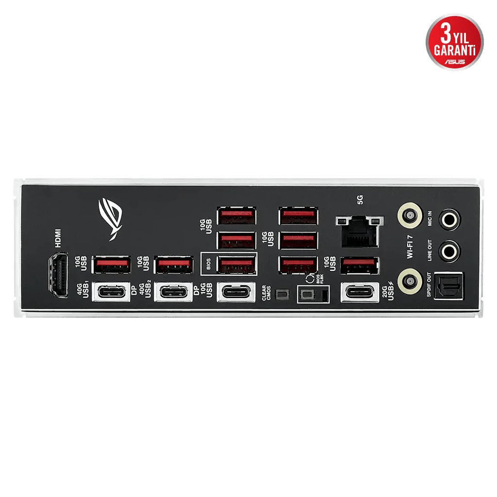 ASUS ROG STRIX X870E-E GAMING WIFI, 4xDDR5, 5xM.2, HDMI, DP, Type-C, PCIe 5.0, 2xWi-Fi 7, Bluetooth v5.4, AMD Ryzen 9000-8000 ve 7000 Serisi, AM5 Soket Anakart
