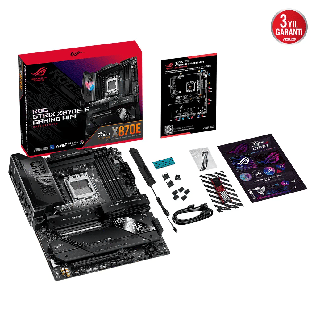 ASUS ROG STRIX X870E-E GAMING WIFI, 4xDDR5, 5xM.2, HDMI, DP, Type-C, PCIe 5.0, 2xWi-Fi 7, Bluetooth v5.4, AMD Ryzen 9000-8000 ve 7000 Serisi, AM5 Soket Anakart