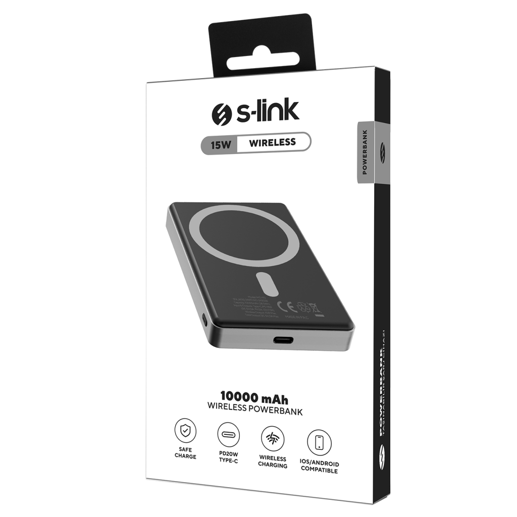 S-LINK MG110, Magsafe, Gri, 10.000mAh, 2xType-C, 4 LED Göstergeli, PowerBank