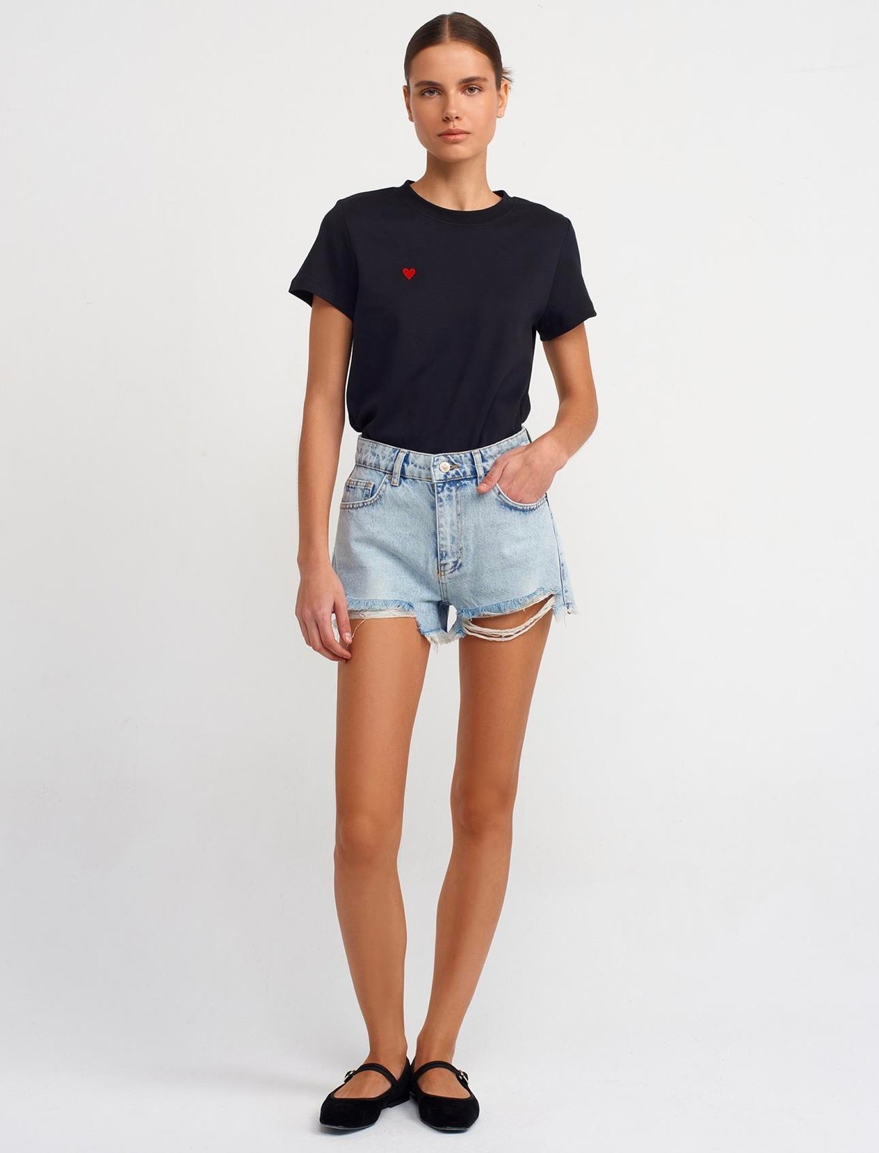 30584 Dilvin Bisiklet Yaka Pamuklu T-shirt-Siyah
