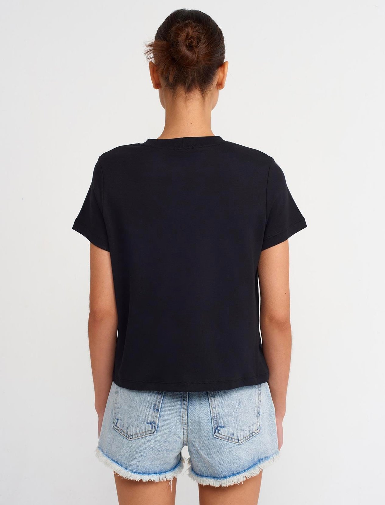 30584 Dilvin Bisiklet Yaka Pamuklu T-shirt-Siyah