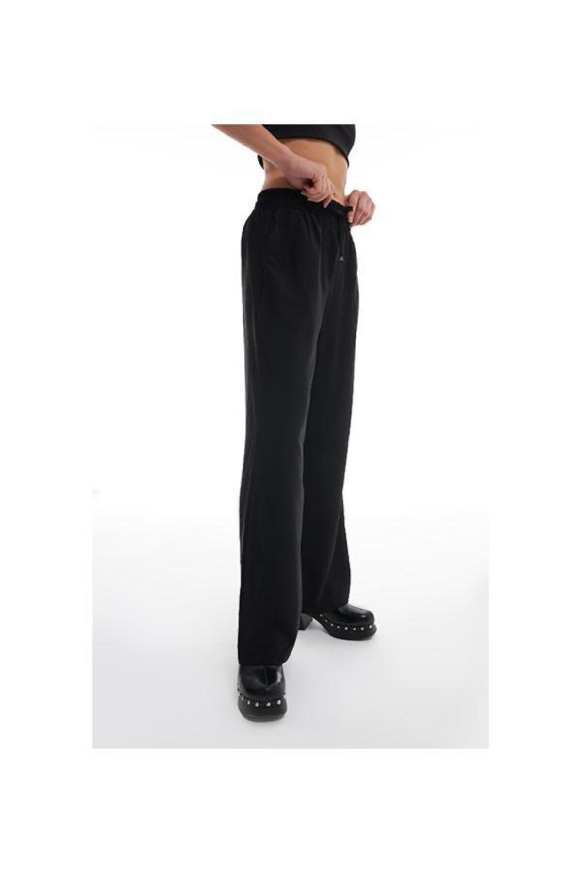 Beli Lastikli Bol Paça Pantolon Siyah