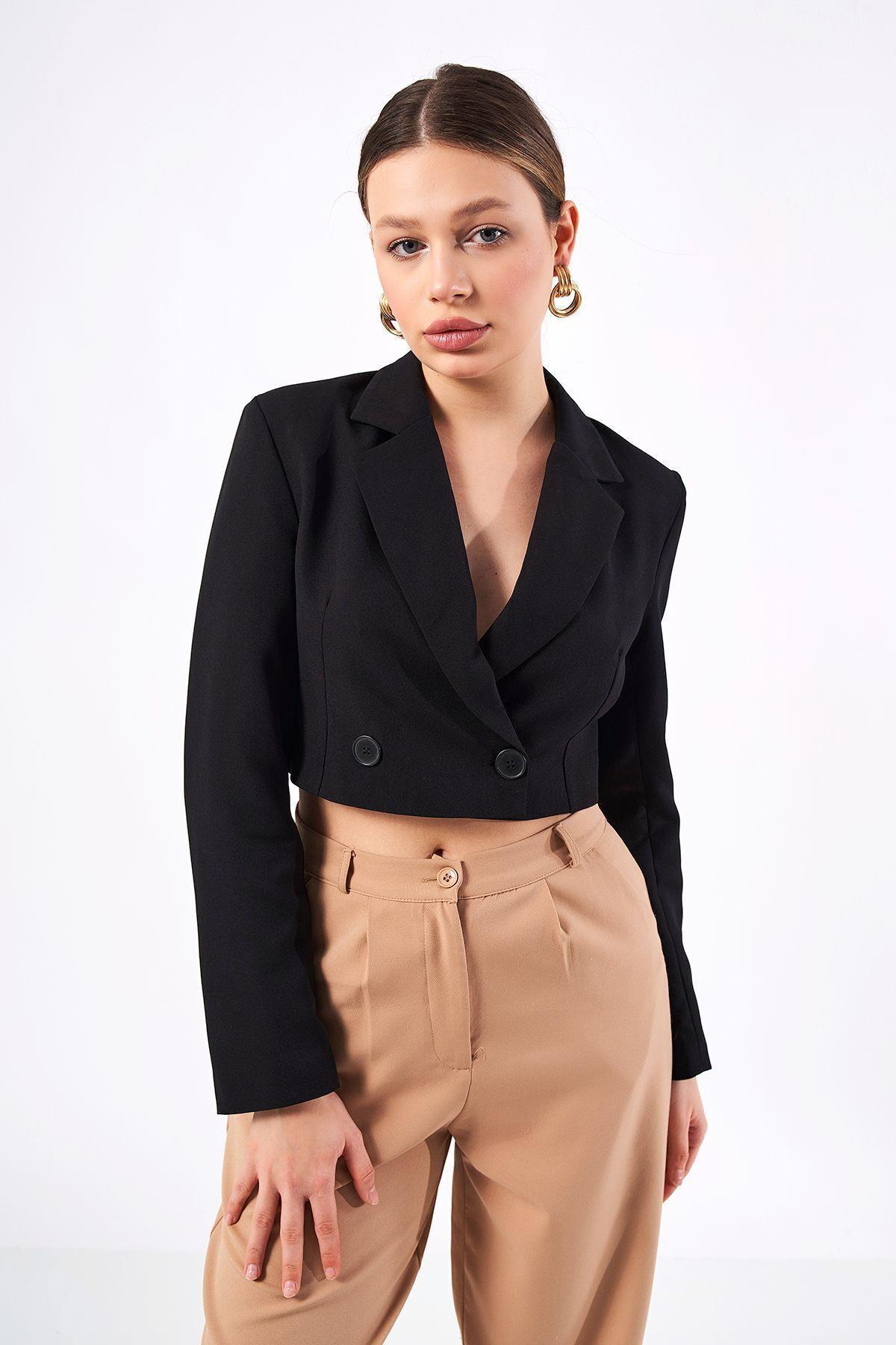 Crop Blazer Ceket Taş