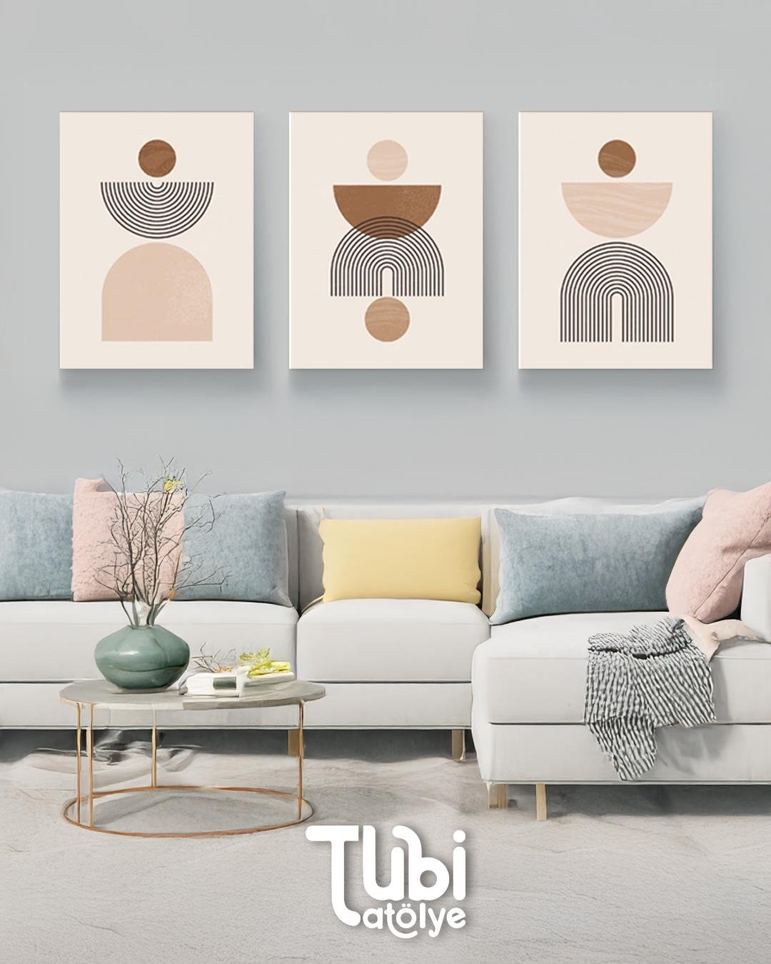 Minimalist Boho 3'lü Kanvas Tablo Seti