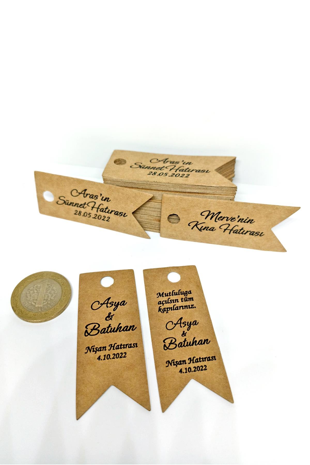 Baskılı Kraft Flama Etiket / Ürün Etiketi / 100 Adet (2,5 X 6,5 CM) -ms002